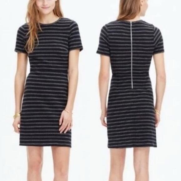 Madewell Black with White Stripes Upstage Midi Dress Size 2 - Picture 1 of 13